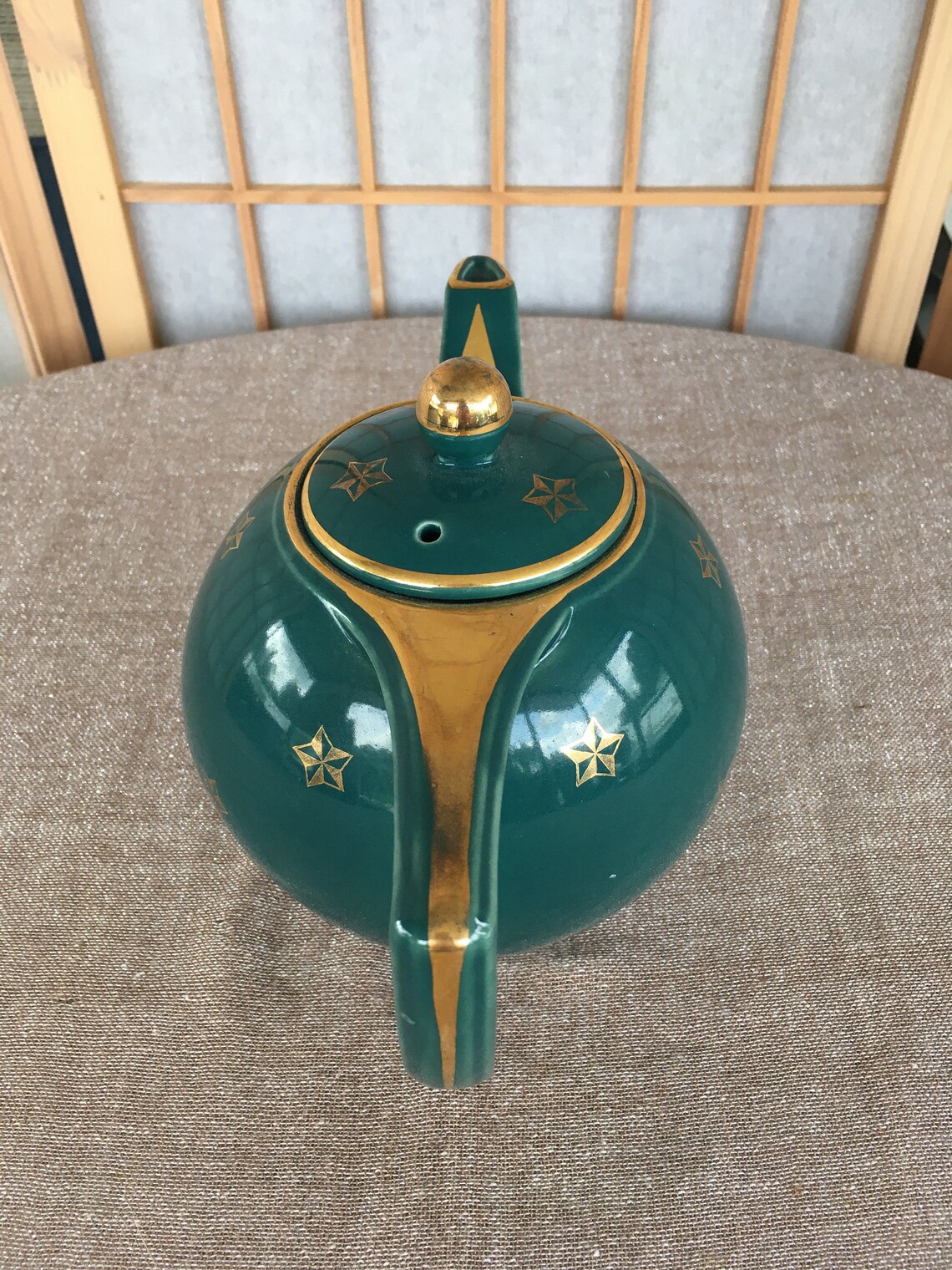 Hall Teapot Green with Gold Accents Etsy