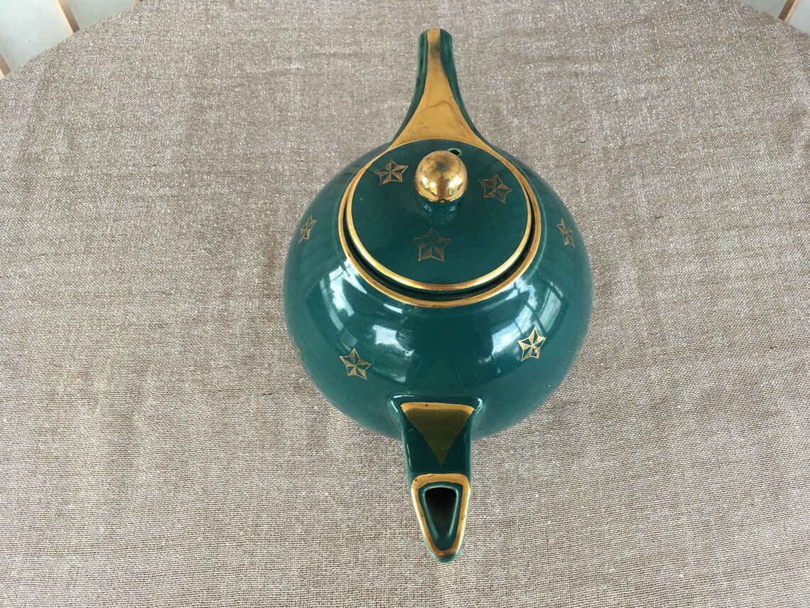 Hall Teapot Green with Gold Accents Etsy