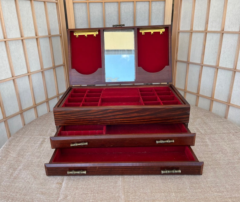 Vintage Wooden Jewelry Box With Hidden Compartment Etsy