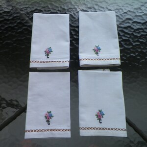 Four Hand Embroidered Linen Napkins