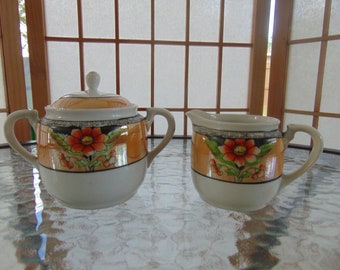 Noritake Luster Ware Creamer and Sugar with Lid Hand Painted