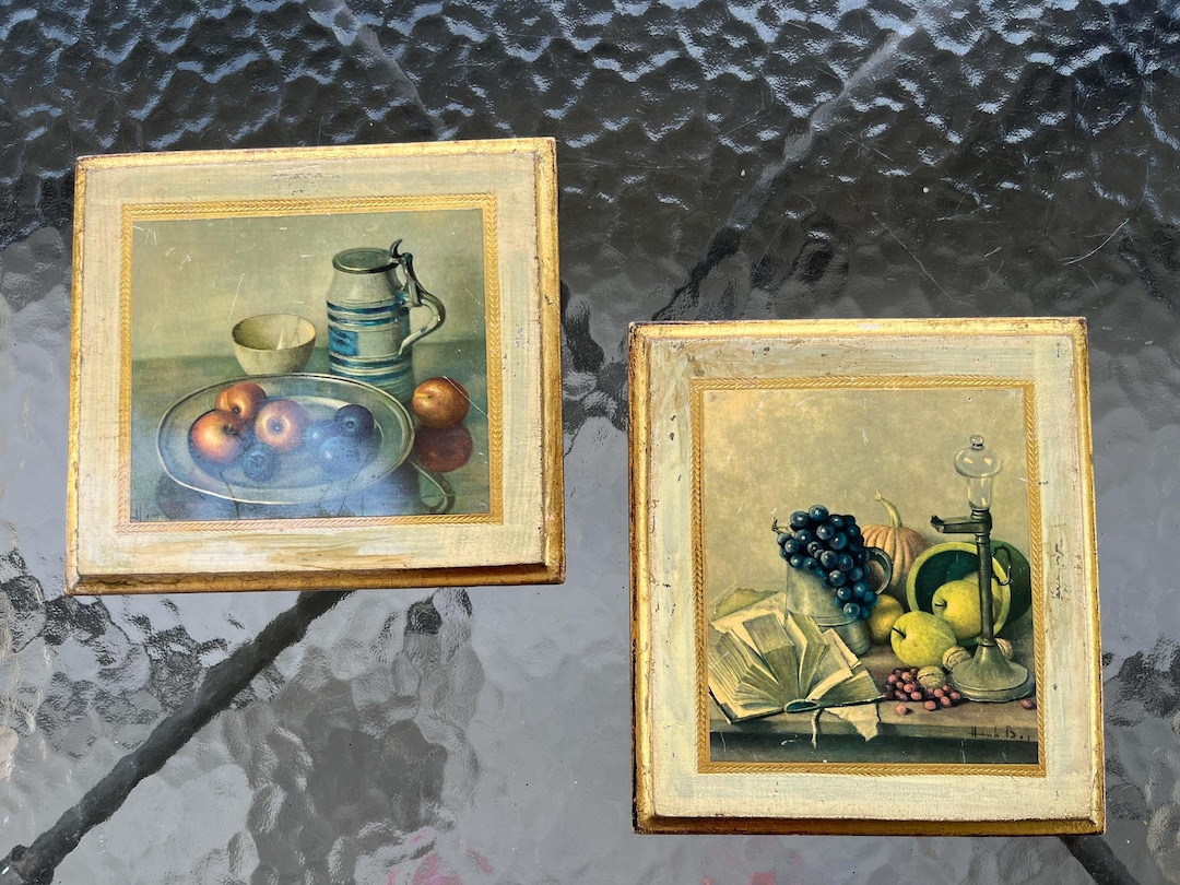 Antiqued Florentine Plaques Set of Two Still Life - Etsy
