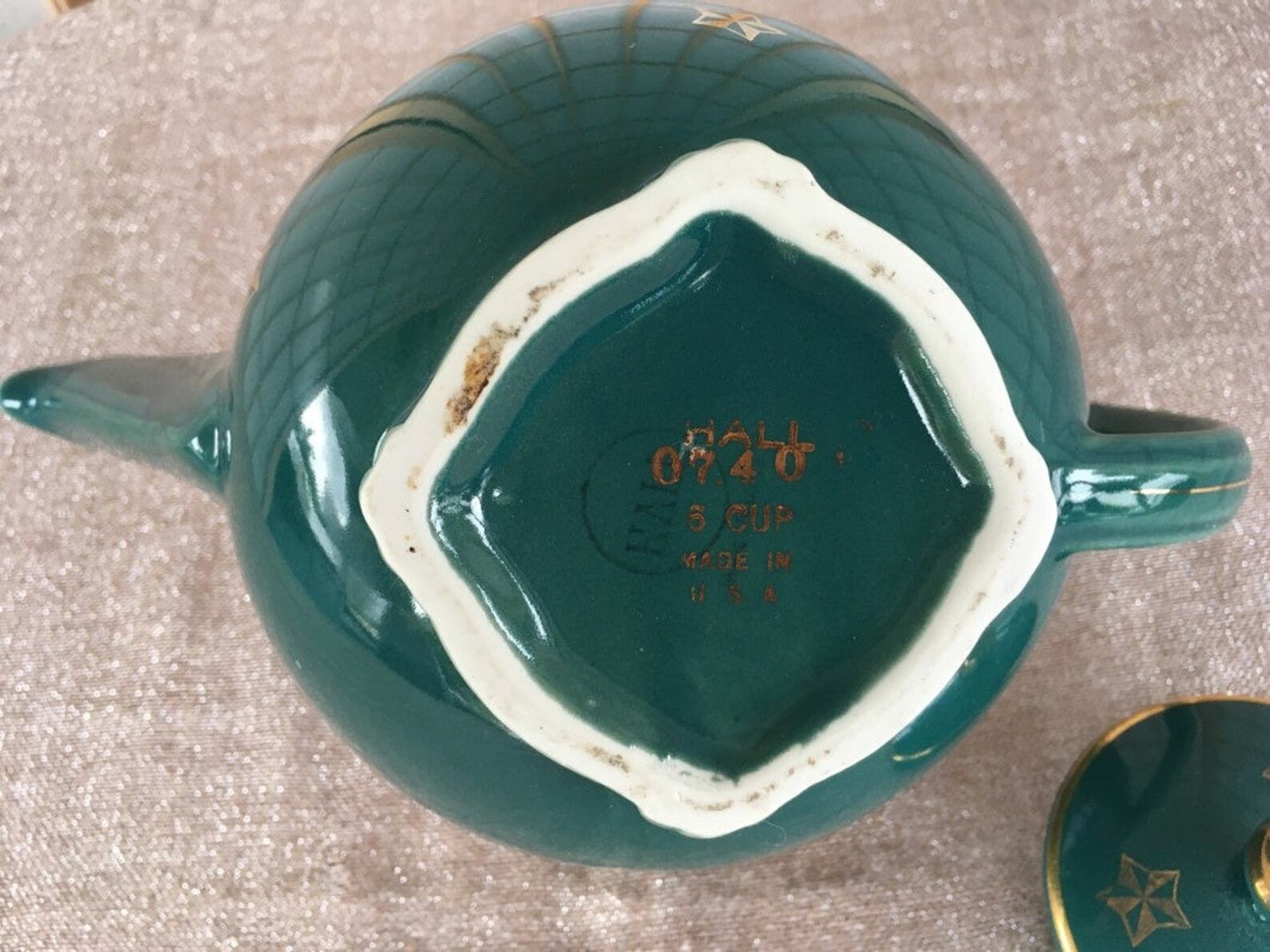 Hall Teapot Green with Gold Accents Etsy