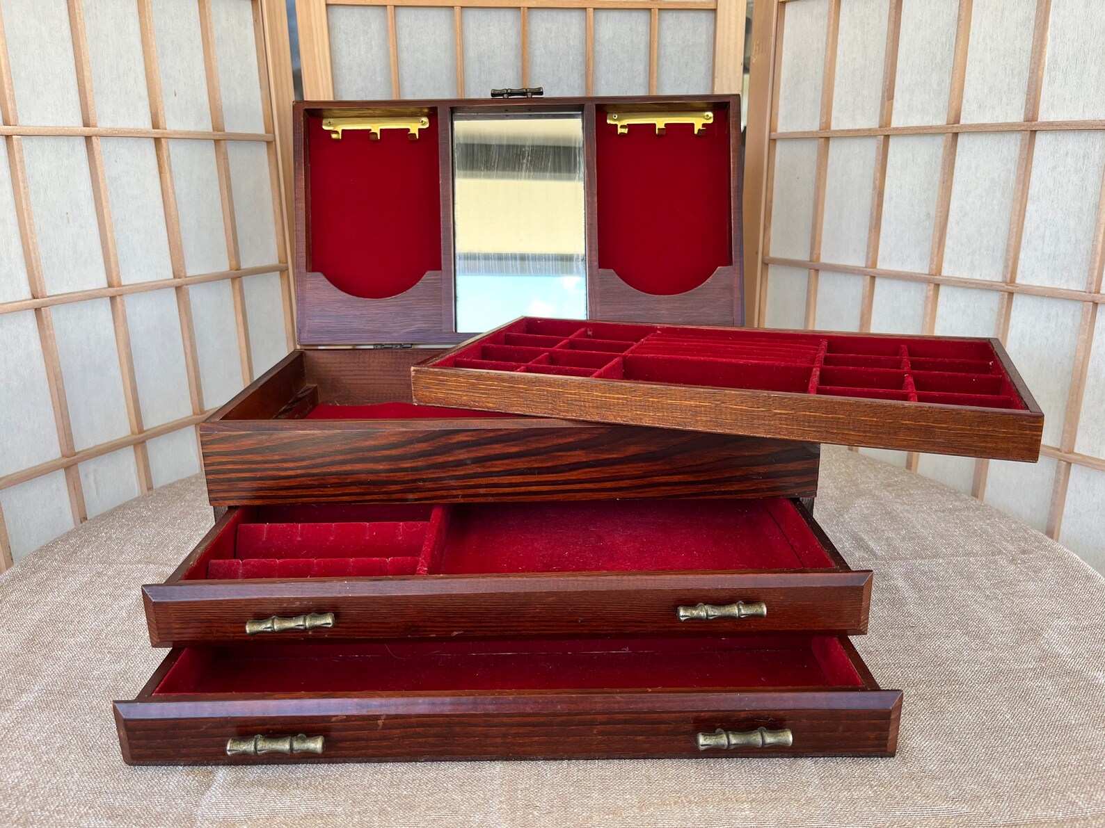 Vintage Wooden Jewelry Box With Hidden Compartment Etsy