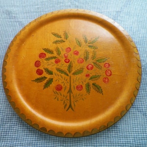 Bandeja de madera pintada a mano con arte popular vintage para servir en las fiestas
