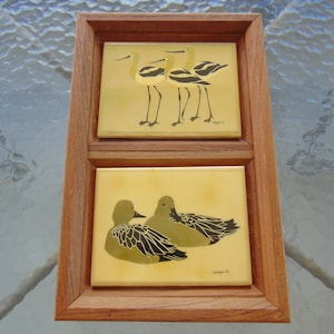 Birds On Tile American Avocets and Cinamon Teals Framed in Oak Frame by W Morgan 1982