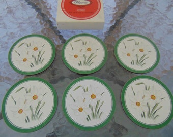 Pimpernel Six Round Acrylic Coasters Narcissus by Lys De Bray Botanical Illustrator