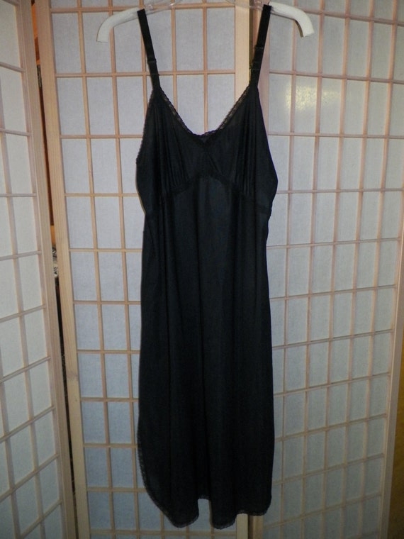 Dutchmaid Black Nylon Full Slip Night Gown Linger… - image 1
