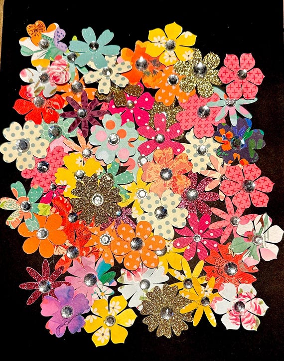 Pretty Paper flowers, scrapbooking, flower die cuts for cards, junk journal embellishments, paper crafting, boho mixed media supplies, Mini