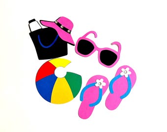 Beach die cuts set , scrapbook pool party ,vacation paper cut outs , cute summer embellishments, family vacation paper crafts , beach ball