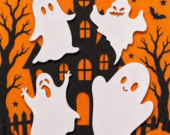 Paper Ghost die cuts,Halloween  paper cut outs, card making , spooky ghost , crafting, scrapbooking supplies, photo album embellishment