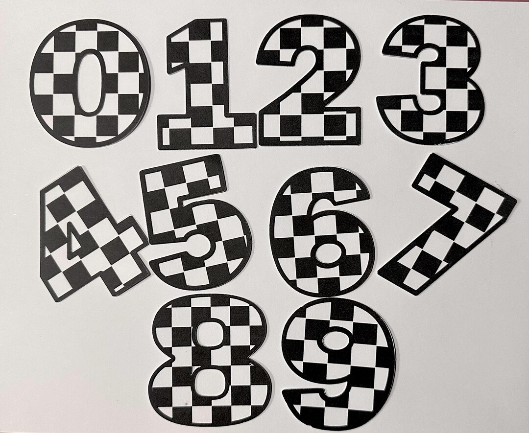 Checkered Numbers 0 -9 Cardstock Die Cuts, Race Birthday Parties ...