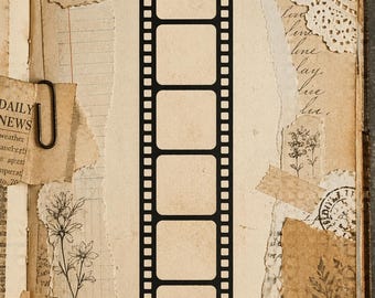 Retro camera film strip, Junk journal, Vintage camera negative, paper cut outs, old time movie,  paper crafting scrapbook ideas