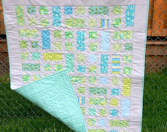 Baby Quilt Grey Turquoise Green