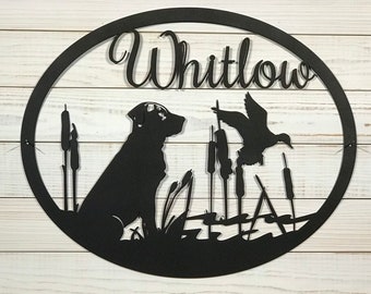 Custom Metal Sign, Dog Sign, Duck Hunter Gift, Personalized Family Name Sign,
