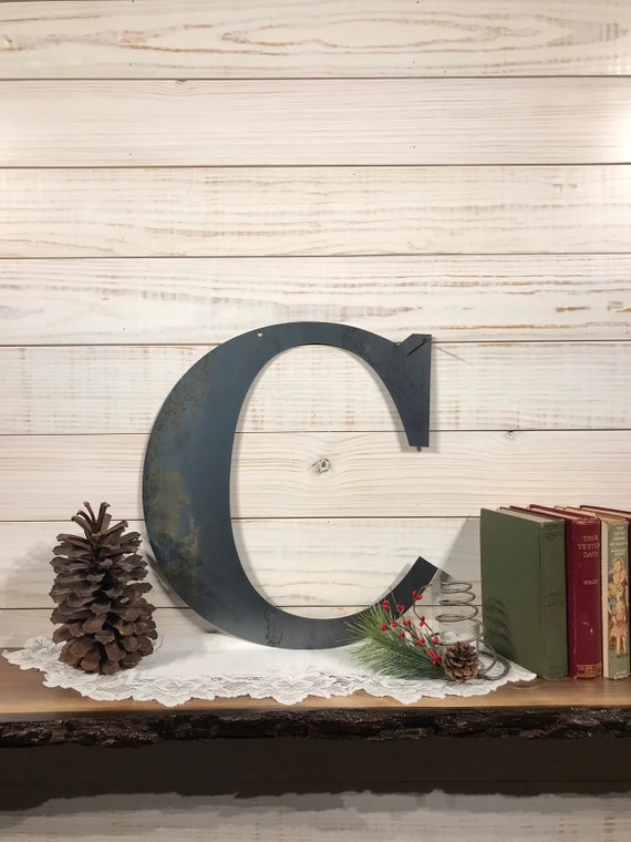 Large Metal Letter C Rustic Metal Sign Metal Wall Art Etsy