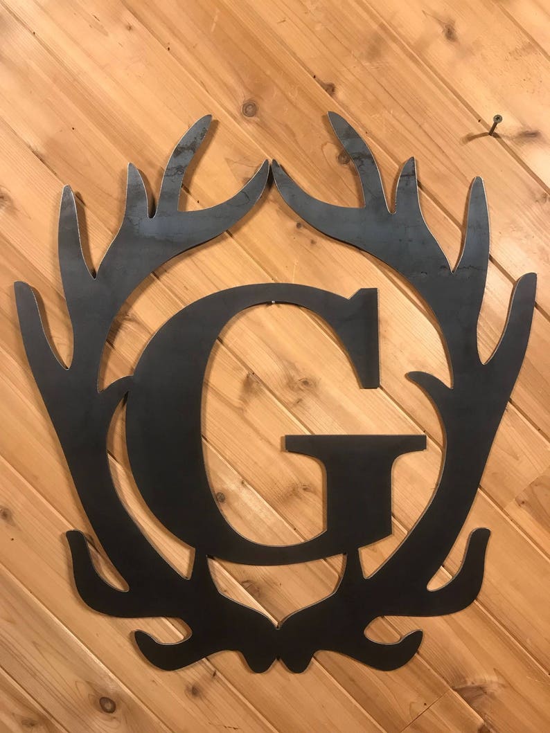 Large Deer Antlers Monogram Door Hanger 24 Inch Wreath Etsy