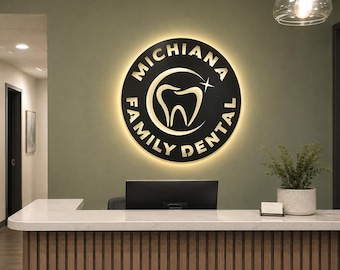 Backlit Dental Office Sign, LED Dentist Logo Wall Sign