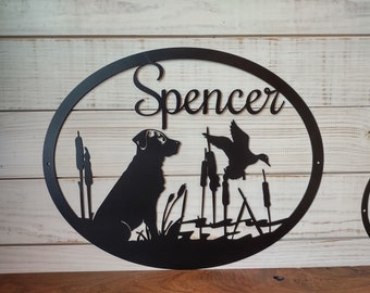 Personalized Metal Dog and Duck Hunting Sign - Rustic Welcome Decor (20 inch)