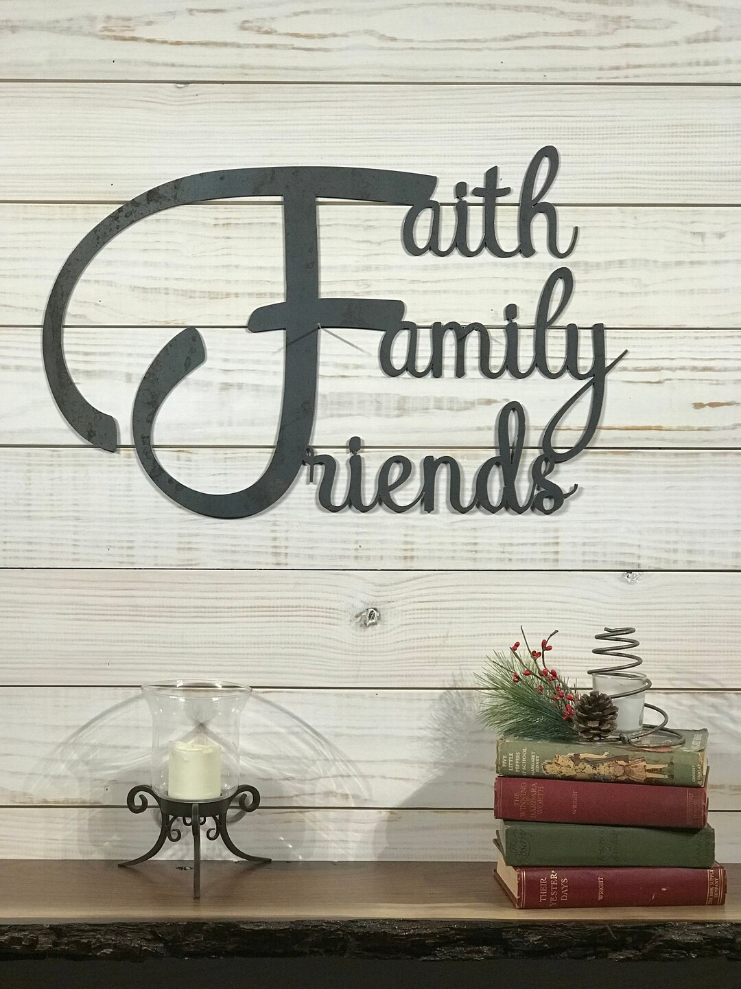 Metal Faith Family Friends Sign Large Metal Wall Art Housewarming Gift