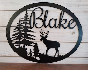 Last Name Signs, Custom Metal Sign, Deer Wall Art, Christmas Gifts for Friends,