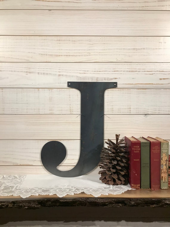 Large Metal Letter J Rustic Metal Sign Metal Wall Art Etsy
