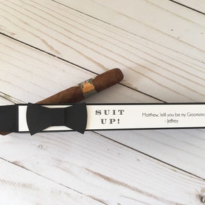 Groomsman gift, Cigar Box, Best Man Proposal Card, Suit Up Groomsmen Will you be my Personalized Thank you Favors Bachelor Party