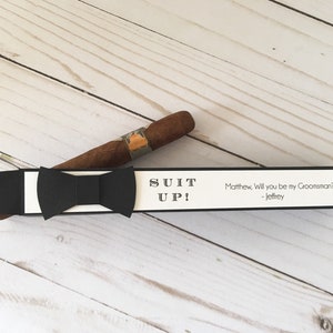 Groomsmen Cigar Box Gift: personalized Best Man Proposal Card, Suit Up gift box tags Will you be my Groomsman Thank you Favors, Wedding gift