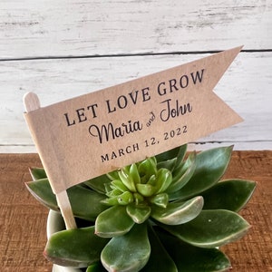 Let Love Grow Tags for Plants, Bride and Groom Thank You favors, Bridal Shower gift Personalized Wedding Guest Favors name and date