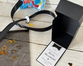 Ring Bearer Ring Pop candy Gift Box, proposal Card, Will you be our Flower Girl Gift Candy bracelet