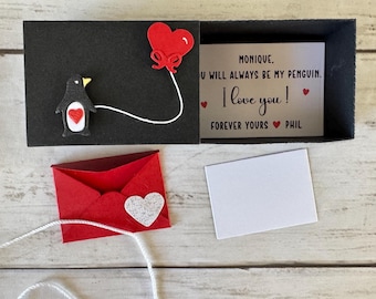 Matchbox Card You will always be my penguin, Love you Girlfriend  Boyfriend Cute Card  Anniversary gift