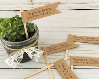 Plant Flag, Baby in Bloom Plant Flags, Watch Me Grow, Botanical Baby Shower Plant Favors, Plant Pick, Baby Arrival, Baby Due Date