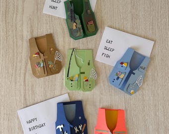 Handmade Fishing / Hunting / Tools Vest Gift Card Holder, Father's Day Gift, Construction Card Automotive