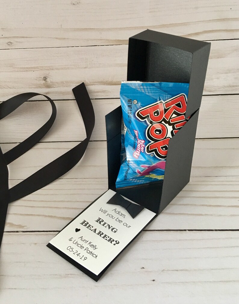 Will you be my Ring Bearer, Ring Pop Proposal Box, Asking Ring Security, Ring pop Engagement, Thank You Ring Bearer Gift, Black or White box 