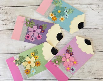 Teacher Appreciation Card, Pencil Shaped with handmade flowers, thank you gift