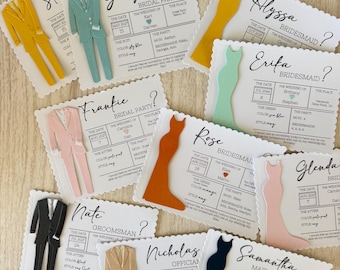 Bridesmaid Proposal Gift, Bridal Dress / Suit Card, Will You Be My Maid of Honor, Wedding Detail Cards with custom colors
