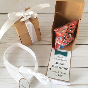 Ring Pop Box Gift Proposal Box Will you be my Ring Bearer, Asking Ring Security Card, Ring Pop Flower girl, Mini paper box Kraft brown color