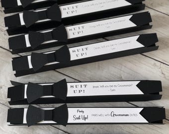 Groomsmen Proposal Cigar Box wedding favors Personalized message and bow tie