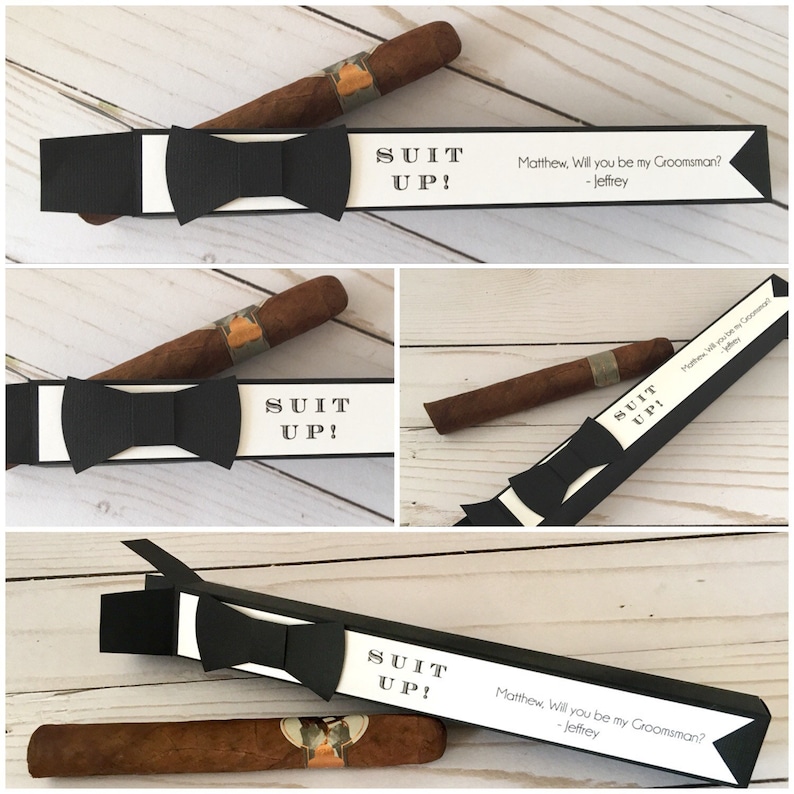 Suit Up Cigar Gift Box Holder Best Man Proposal Mini paper box Will you be my Groomsman Gift Box Little Black Box
