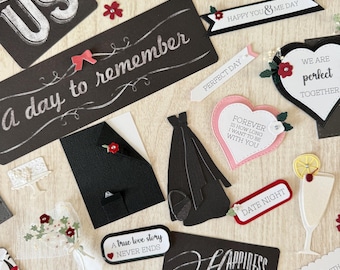 Date Night, Anniversary, Love Die Cuts Scrapbook Supplies, Handmade Embellishments 80 item kit, valentine, boyfriend girlfriend