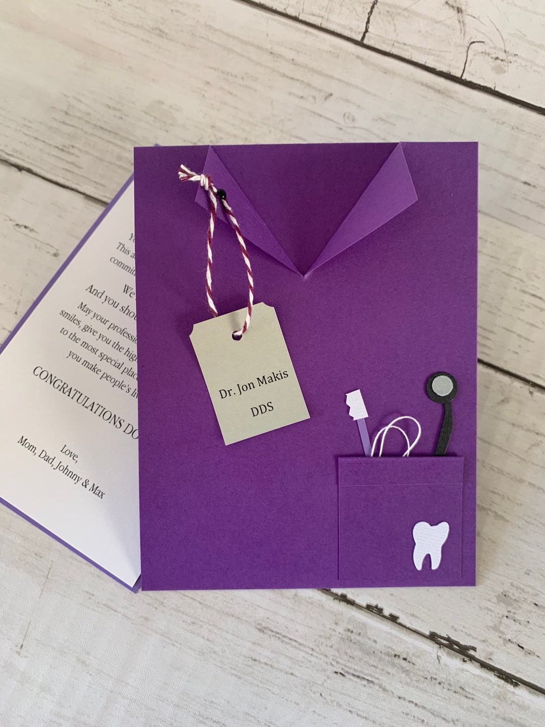 Card for a Dentist in Purple Personalized White Coat Etsy