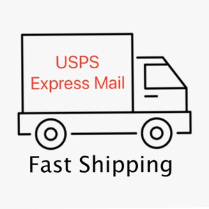 May include: Line drawing of a delivery truck with the words "USPS Express Mail" in red on the cargo area. Below the truck is the text "Fast Shipping" in black.