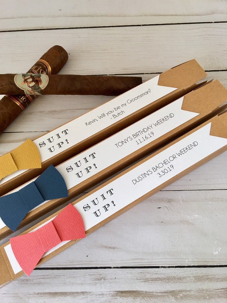 Suit Up Cigar Gift Box Holder Best Man Proposal Mini paper box Will you be my Groomsman Gift Box Little Black Box