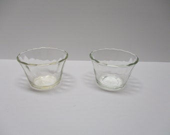 Pair of Fire-King Clear Glass Custard Cups with Scalloped Edges