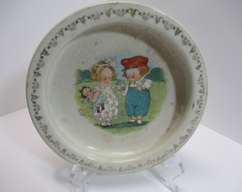 Antique D.E. McNicol, East Liverpool, Ironstone Baby Dish, G.G. Drayton Dottie Dimple & Billy Bumps