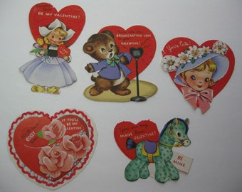 Five Flocked 50's Children's Valentine Cards