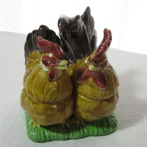 Pair of Joined Rooster Chicken Condiment Dishes