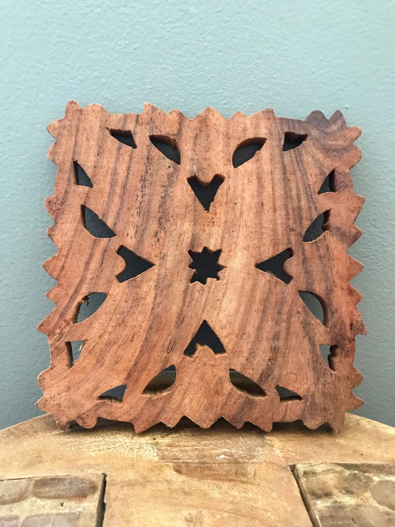 Vintage Moroccan Solid Wood Wall Hanging Hand Carved Trivet Etsy