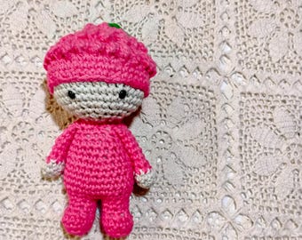 Handmade Crochet Raspberry Amigurumi Doll: Cottagecore Plush Toy
