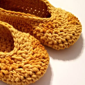 yellow wool crochet women&#39;s slippers, size 5-6 READY TO SHIP